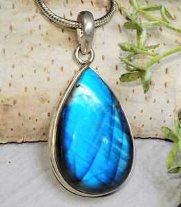 Pendentif vintage en argent Sterling fait à la main Labradorite bleue Déclaration unique Artisan Design Pendentifs fins Cadeau pour Women-HA35 - Product Image 3