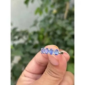 <b>925</b> <b>Silver</b> Tanzanite Eternity <b>Ring</b> Rhodium Plated <b>with</b> Geometric Pattern Oval Cut Diopside Gemstone for Engagement or Gift - Product Image 6