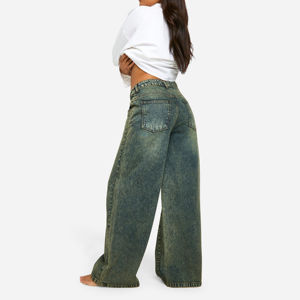 Pantalons de bureau pour femmes en jean denim, polyester/coton, respirants, vintage, taille haute, jambe large, été, nouveauté 2025 - Product Image 2