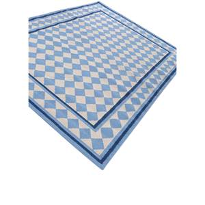 พรมขนสัตว์ทอลายเรียบสีน้ำเงินอัลฮัมบรา ลายเรขาคณิตสำหรับตกแต่งบ้าน-PDWL-7064 - Product Image 2