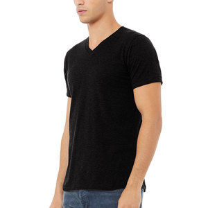 Camisetas personalizadas con cuello en V negro sólido Camisetas deportivas con cuello redondo transpirable - Product Image 2