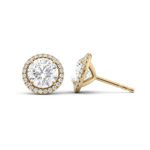 Round Cut <b>Halo</b> Stud <b>Earrings</b> With Silver Moissanite Diamond Look Stones Sparkling Jewelry For Women Elegant Daily Wear Gift - Product Image 2