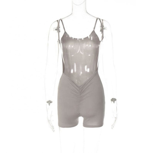 Sexy Bodycon Casual Lycra <b>Rompers</b> Solid Color Strap Sleeveless Pleated Backless Women Jumpsuit Comfortable Breathable - Product Image 4