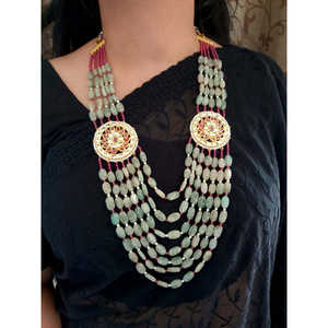 Green Kundan Brooch Long Necklace Gold Plated Vintage Style Fine <b>Jewelry</b> <b>Sets</b> Including Ring Featuring Diamond <b>Pearl</b> for Gifts - Product Image 3