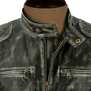Veste en cuir véritable pour homme, style motard vintage, effet vieilli, marron, café racer, veste bomber en cuir faite à la main pour homme - Product Image 4