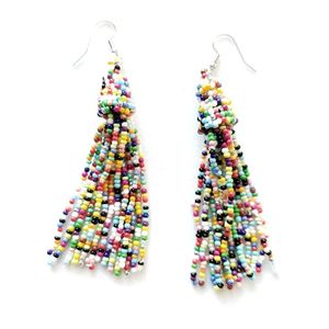 Pendientes de cuentas de semillas geométricas elegantes hechos a mano para mujeres y niñas piezas de gota de moda artesanal - Product Image 2
