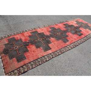 Alfombra de lana Vintage, diseño de retazos, rojo y negro, rectángulo grande, 4,5 pies x 12,3 pies, 10mm de espesor, respaldo de látex para sala de estar, cabecera - Product Image 2