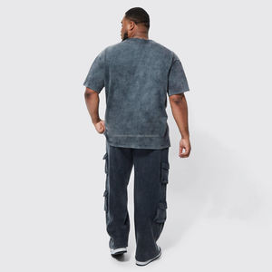 Venta al por mayor suave algodón camiseta desgastada lavado ácido camiseta hombres camisetas de gran tamaño bordado con apliques - Product Image 4