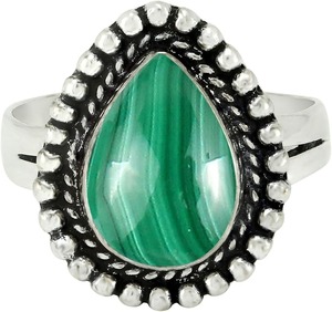 Bague de mariage en argent sterling 925 massif, faite à la main, avec pierre précieuse en agate de couleur verte en forme de goutte d'eau - Product Image 3