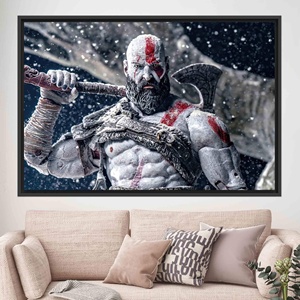 Art sur toile moderne - Affiche God of War Kratos - Œuvre d'art imprimée sur toile, 1P : encadré noir - Product Image 1