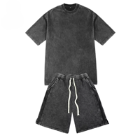 Conjunto de Camiseta y Pantalones Cortos de Dos Piezas para Hombre, Diseño con Logotipo Personalizado, Transpirable, Casual, Lavado Ácido, para Primavera/Verano