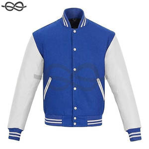 แจ็กเก็ตเบสบอลสำหรับผู้ชาย, เสื้อแจ็คเก็ตหนังขนแกะแขนเสื้อกีฬาสไตล์คลาสสิกเสื้อนอกกันหนาวคุณภาพดี - Product Image 1