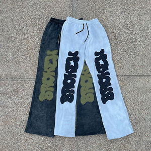 Ensemble pantalon de survêtement avec appliques personnalisé pour hommes vieilli Survêtement évasé à fermeture éclair intégrale Pantalon de survêtement et sweat à capuche unisexe délavés à l'acide - Product Image 5