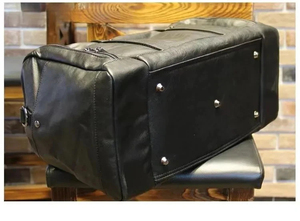 Bolsa de Viaje de Fin de Semana de Cuero con Cierre de Cremallera, Bolsa de Mano Resistente Negra para Hombre - Product Image 5