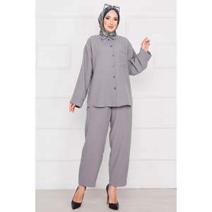 Ensemble 2 pièces en lin avec détail de poche gris - Product Image 4