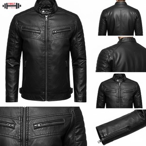 แจ็กเก็ตบอมเบอร์นักแข่งรถหนัง PU ทรงสลิมฟิตสำหรับผู้ชายสามารถซักได้ฤดูหนาวกันลมกันน้ำ - Product Image 5