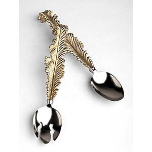 Service de salade en acier inoxydable, élégant, poignée en argent et feuille d'or, cuillère de service de salade pour hôtel, ensemble de service de cuillère et fourchette - Product Image 1