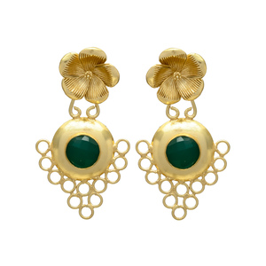 Recién llegado chapado en oro diseño de flor único Esmeralda hidro piedras preciosas pendientes de latón - Product Image 1