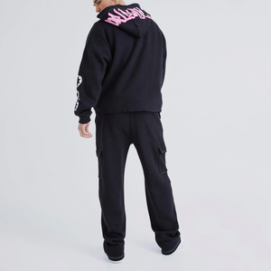 Mens <b>Oversized</b> Cotton Tracksuit Two Piece Set Full Zip Hoodie <b>Joggers</b> With Puff Print - Product Image 2