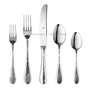 Ensemble de couverts en acier inoxydable au design martelé de haute qualité couverts de luxe modernes plaqués argent pour cadeaux à utiliser au restaurant à domicile - Product Image 1