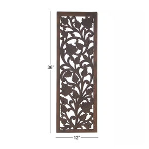 Decoración de pared floral intrincadamente tallada hecha a mano de madera marrón personalizada de nuevo diseño con suministros a granel de diseño de Mandala - Product Image 5