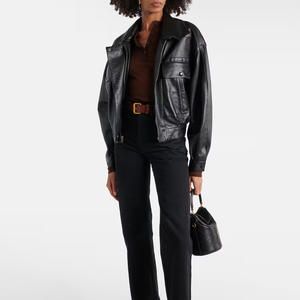 Chaqueta bomber de cuero personalizada para mujer con logotipo personalizado, ropa de calle bordada, prendas de vestir exteriores de moda OEM - Product Image 4