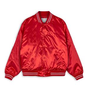 แจ็กเก็ตเบสบอลผ้าซาตินสำหรับผู้ชายเสื้อแจ็กเก็ตเบสบอลปักโลโก้ผ้าซาตินไซส์พิเศษสำหรับฤดูใบไม้ร่วง - Product Image 1