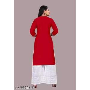 Vente en gros de vêtements ethniques de créateur en rayonne rouge Kurti brodés pour femmes Collection Kurti pour le bureau et la fête, décontractés et confortables - Product Image 2