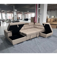 Huicheng Furniture Canapé-lit extractible sectionnel avec pouf de rangement Canapé-lit double pour le salon