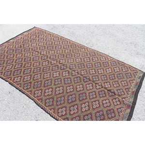 พรมวินเทจตุรกี ขนาด 5.1x8.6 ฟุต (154x263 ซม.) พรมลายตารางสีแดงคิลิม - Product Image 4