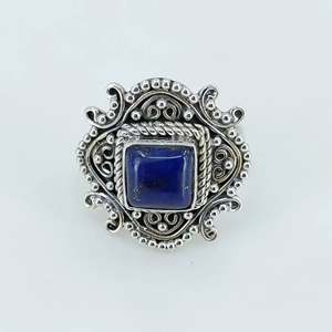 Handmade 925 Sterling Silver <b>Statement</b> <b>Ring</b> Lapis Lazuli Gemstone Natural Blue Cushion Shape Boho September Birthstone Jewelry - Product Image 2