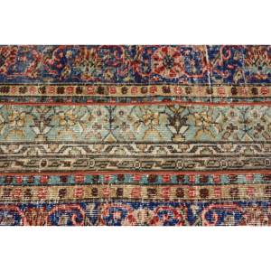 พรมขนสัตว์สีเบจสีน้ำเงินโบราณขนาด2.6x5.6ฟุตสไตล์ตุรกีผืนใหญ่แบบแอบสแตรกต์ทรงสี่เหลี่ยมผืนผ้าสำหรับตกแต่งโถงทางเดินห้อง - Product Image 5