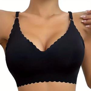 Sujetador de talla grande sin costuras para mujer, ropa interior cómoda y transpirable con borde ondulado, sujetador Sexy inalámbrico de realce - Product Image 1