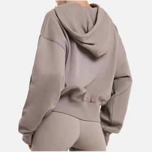 Sudaderas de mujer personalizadas, sudaderas con capucha de gran tamaño con hombros caídos, sudadera con cremallera completa recortada de felpa francesa para mujer - Product Image 3