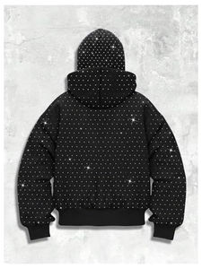 เสื้อฮู้ดดี้ผู้ชายสีดำแบบ OEM ประดับด้วยคริสตัล แขนเสื้อวิบวับ สไตล์ลำลอง ผ้าฝ้าย 100% เสื้อสตรีทแวร์ สำหรับฤดูใบไม้ร่วงและฤดูหนาว - Product Image 2