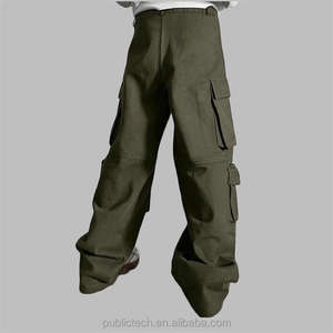 OEM Wholesale Custom High Quality Men's <b>Cargo</b> Pants Multi-Pockets Baggy Parachute <b>Wide</b> <b>Leg</b> Streetwear Casual Straight Flat Mid - Product Image 3