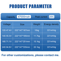 Batterie semi-solide haute densité 6S 12S 18S 24S 47000mAh pour drone de transport lourd 20C 25C, pack de batteries pour drone de livraison haute performance