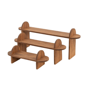 Soporte de exhibición de 3 niveles de madera de acacia rústica Bandeja de servicio de buen precio de alta calidad Mayoristas de decoración del hogar vietnamita - Product Image 1