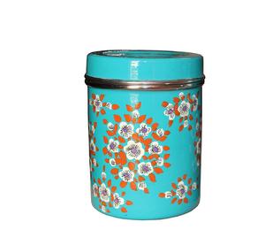 <b>Set</b> of 2 New Design Painted Theme Cheap Spicy Storage <b>Canister</b> Iron Container With Lid Kitchen Round Blue Decorated Sugar Pot - Product Image 5