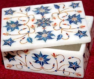 Artisan Crafted Polished Marble Inlay Jewelry <b>Box</b> Customizable Capacity Elegant Stone Organizer for <b>Keepsakes</b> Gifts Table Decor - Product Image 3