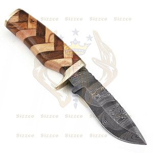Handmade Damascus Steel Fixed Blade <b>Knife</b> with Rose Olive Wood Handle Customized Brass Clip for Hunting Camping OEM Support - Product Image 1