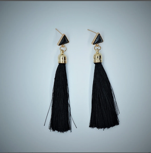 Handmade Magic Long Fringe <b>Earrings</b> // Silk Fabric <b>Earrings</b> // Boho <b>Earrings</b> Fringe Tassel <b>Earrings</b> - Gold - Long - Product Image 2