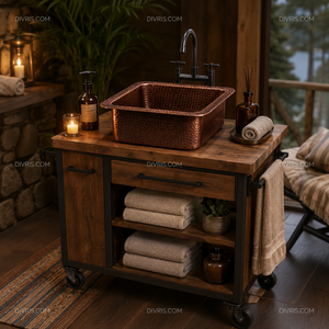 DIVRIS Lavabo de Cobre Martillado Hecho a Mano, de un Solo Tazón, Cuadrado, Moderno, con Acabado Pulido, para Cocina o Baño, 12x12 pulgadas - Product Image 5