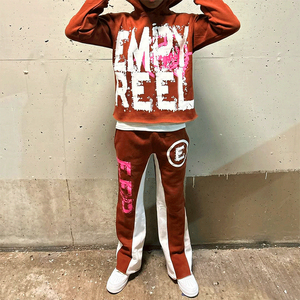 Streetwear personnalisé de haute qualité délavé à l'acide pour hommes, ensemble pull à capuche et pantalon de survêtement, survêtements grande taille avec techniques de strass - Product Image 4