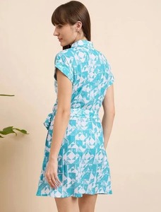 Indien main bloc coton robe courte élégant été fête porter imprimé personnalisé mariée robe de mariée cadeau doux Style naturel - Product Image 2