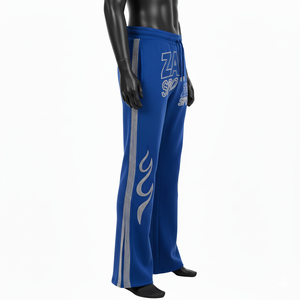 Pantalon évasé en polaire de qualité supérieure, coton doux, polyester, bleu, panneau contrasté, strass, transfert thermique, logo personnalisé, pantalon évasé en polaire - Product Image 3