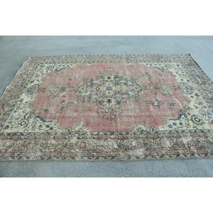Turkish Vintage Rug, 7x9.4 ft Large Rug, <b>Red</b> Blue Polka dot <b>Wool</b> Rug - Product Image 2