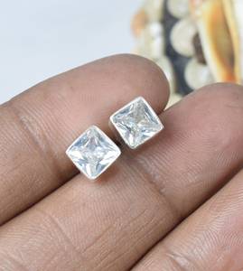 Pendientes de Plata de Ley 925 con piedra natal, corte de cojín facetado, bisel de piedras preciosas de topacio blanco Natural, incrustaciones elegantes para fiesta de boda - Product Image 3