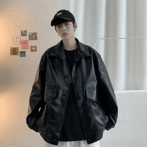 À la mode Style coréen coupe ample Vintage toile veste en cuir pour hommes décontracté hiver imperméable mode vêtements d'extérieur - Product Image 3