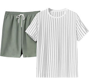 Conjunto de 2 Piezas para Hombre, Verano, Camiseta de Manga Corta con Estampado Personalizado, Deportivo, Casual, Secado Rápido, Transpirable, 100% Algodón, Estilo Urbano, 180 Conjuntos - Product Image 1